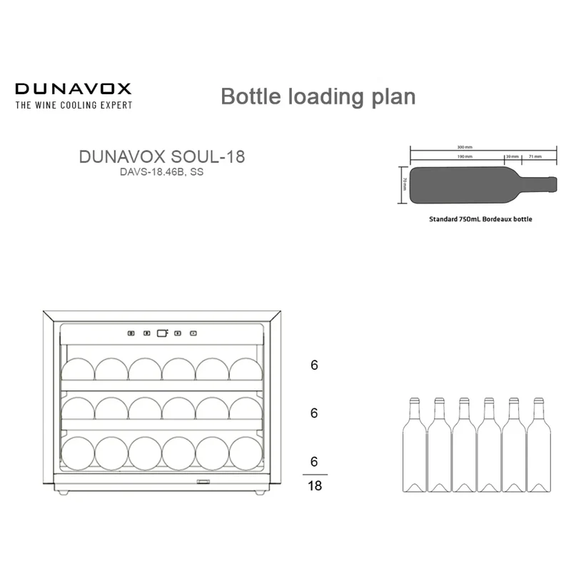 Weinkühlschrank 18 Flaschen Dunavox Soul-18 Stainless