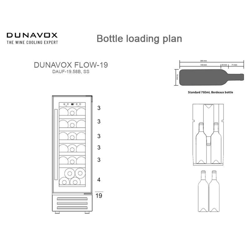 Weinkühlschrank 19 Flaschen Dunavox Flow-19 Stainless