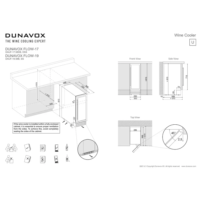 Weinkühlschrank 19 Flaschen Dunavox Flow-19 Stainless