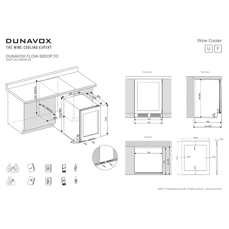 Weinkühlschrank 35 Flaschen Dunavox Flow-39.OP Panel Ready