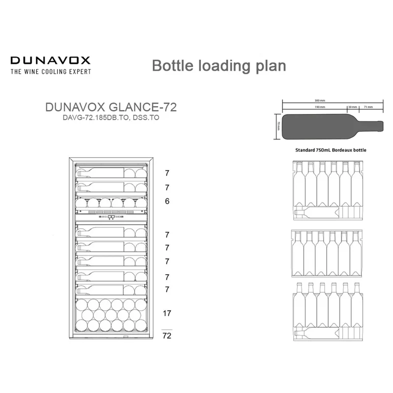 Weinkühlschrank 72 Flaschen Dunavox Glance-72