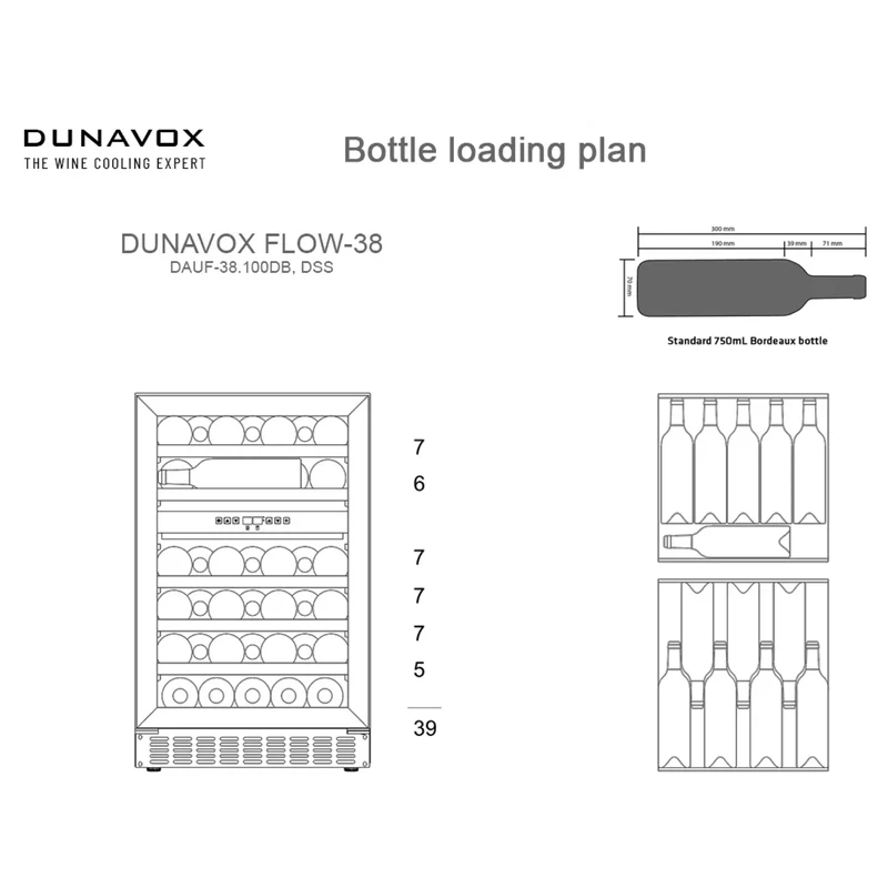 Weinkühlschrank 38 Flaschen Dunavox Flow-38 Black
