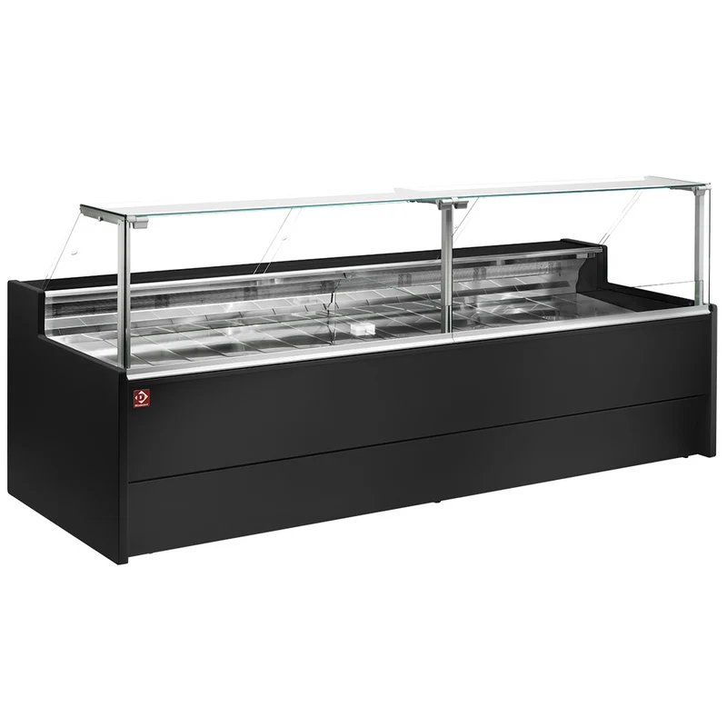 Kühltheke 250 cm mit Umluftkühlung & gekühltem Unterbau, Schwarz, VZ25/B5-VR2