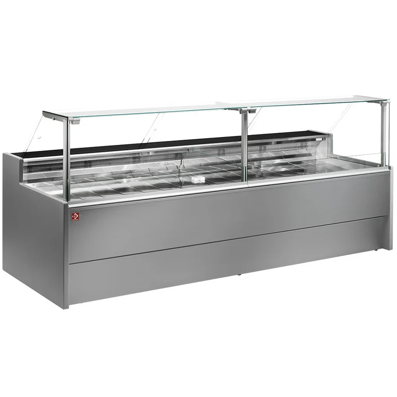 Kühltheke 150 cm mit Umluftkühlung & gekühltem Unterbau , gerader Glasaufbau, VZ15/G8-VR2