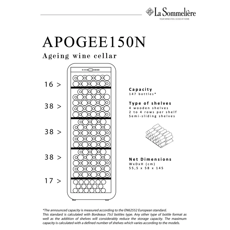 Weinkühlschrank 147 Flaschen La Sommelière APOGEE150N