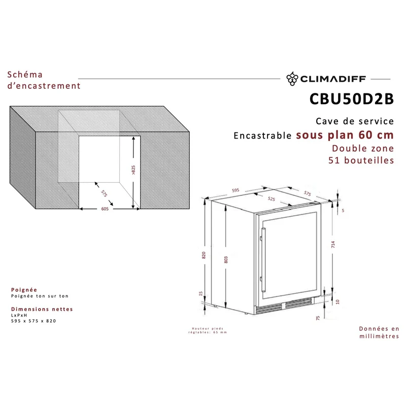 Weinkühlschrank 51 Flaschen Climadiff CBU50D2B