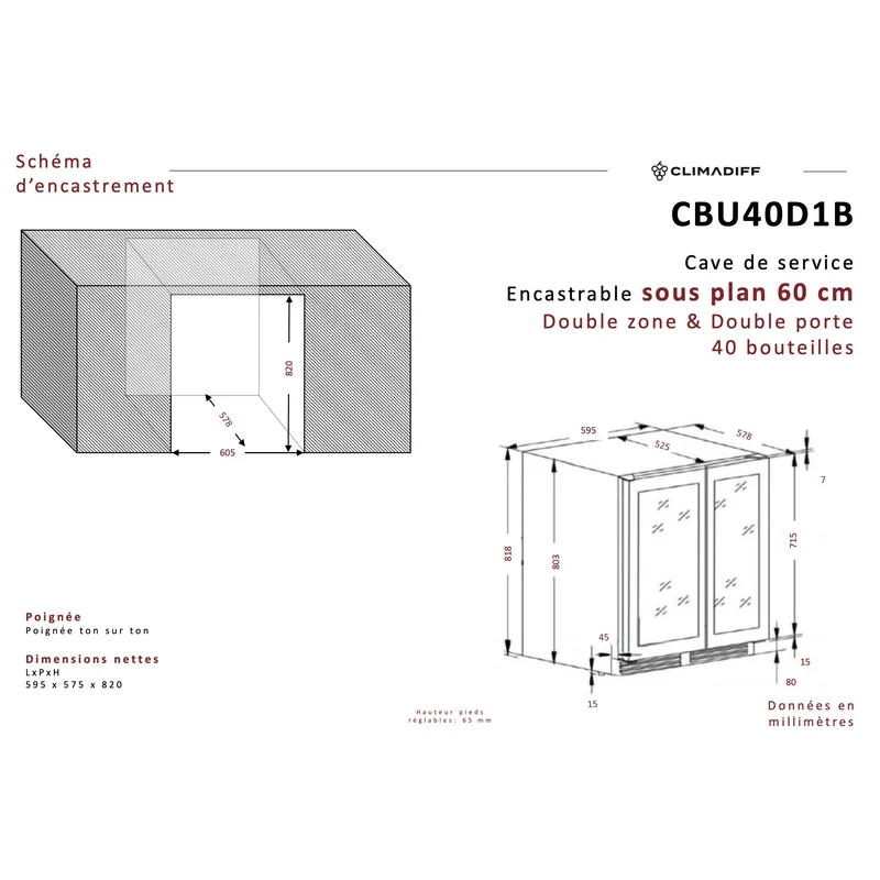 Weinkühlschrank 40 Flaschen Climadiff CBU40D1B