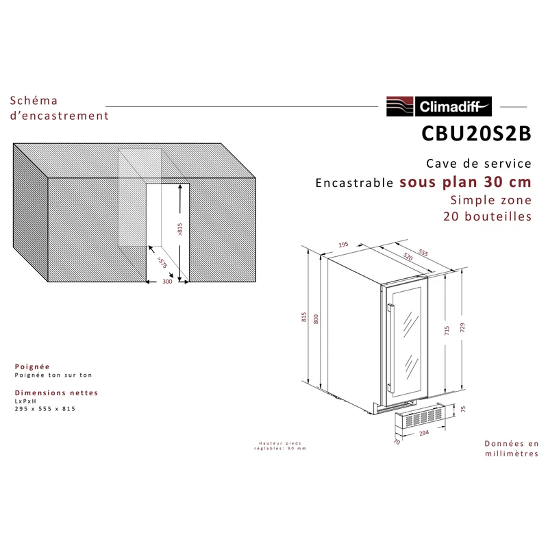 Weinkühlschrank 20 Flaschen Climadiff CBU20S2B