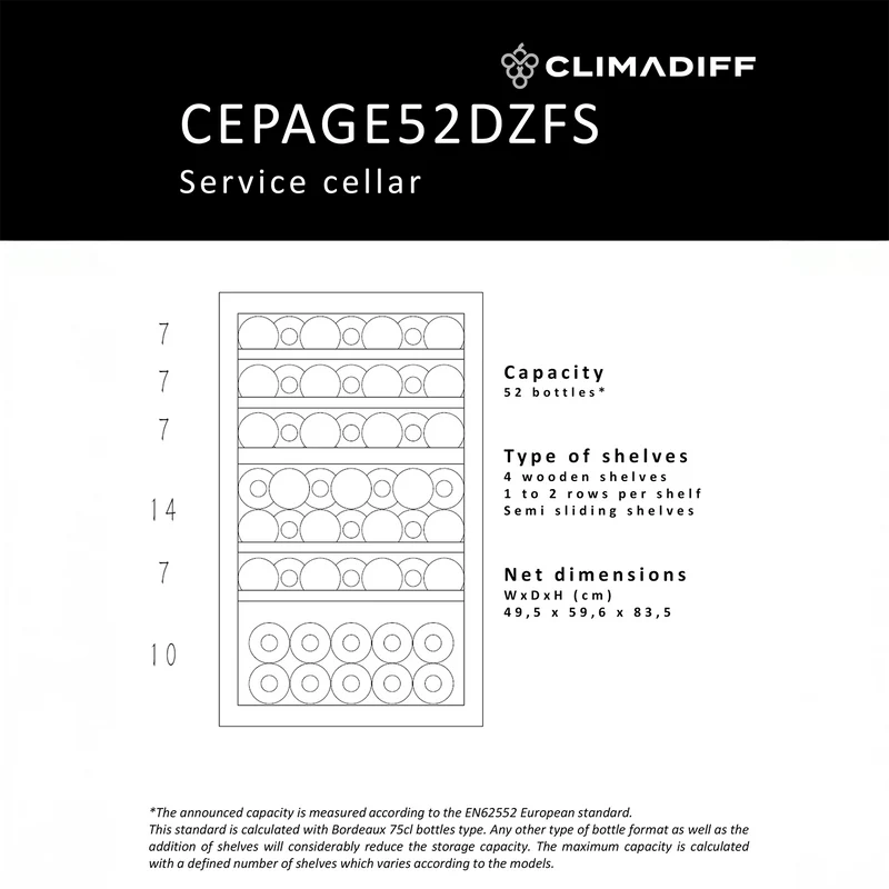 Weinkühlschrank 52 Flaschen Climadiff CEPAGE52DZF