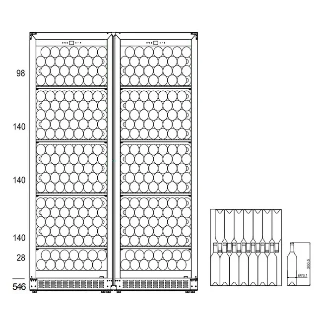 Weinlimaschrank 546 Flaschen mQuvée Velvet 220 Glass Double Door