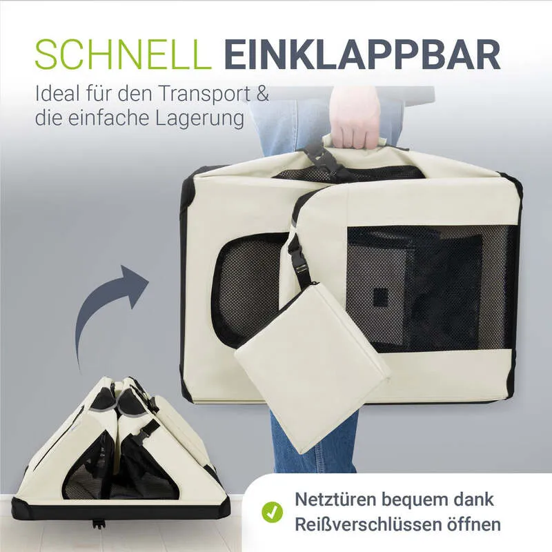 B-Ware Hundebox Auto faltbar Lassie Hundetransportbox Tragegriff Liegedecke Beige 50x70