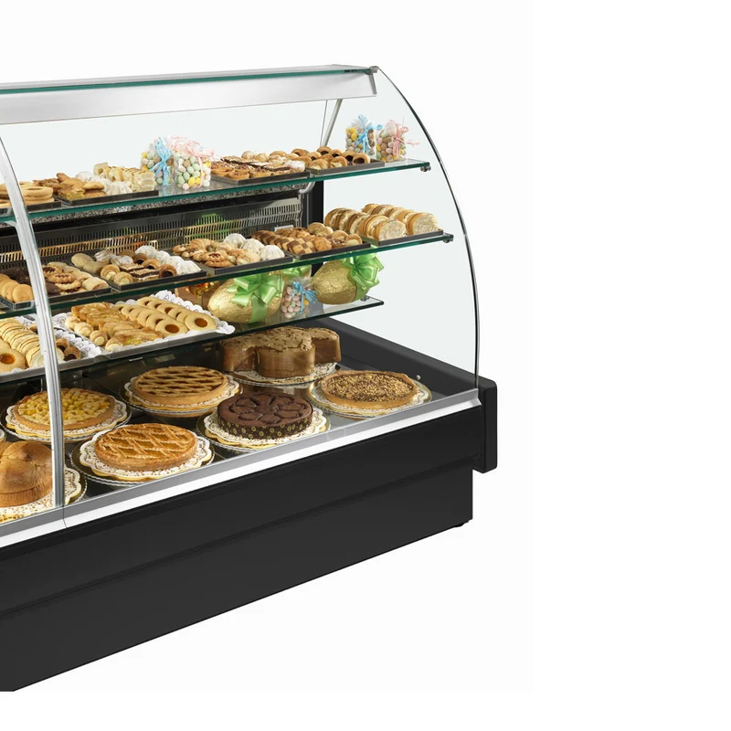 Konditoreitheke mit Schubladen , 2200 mm , Statische Kühlung , Schwarz, VE22/B5-R2P