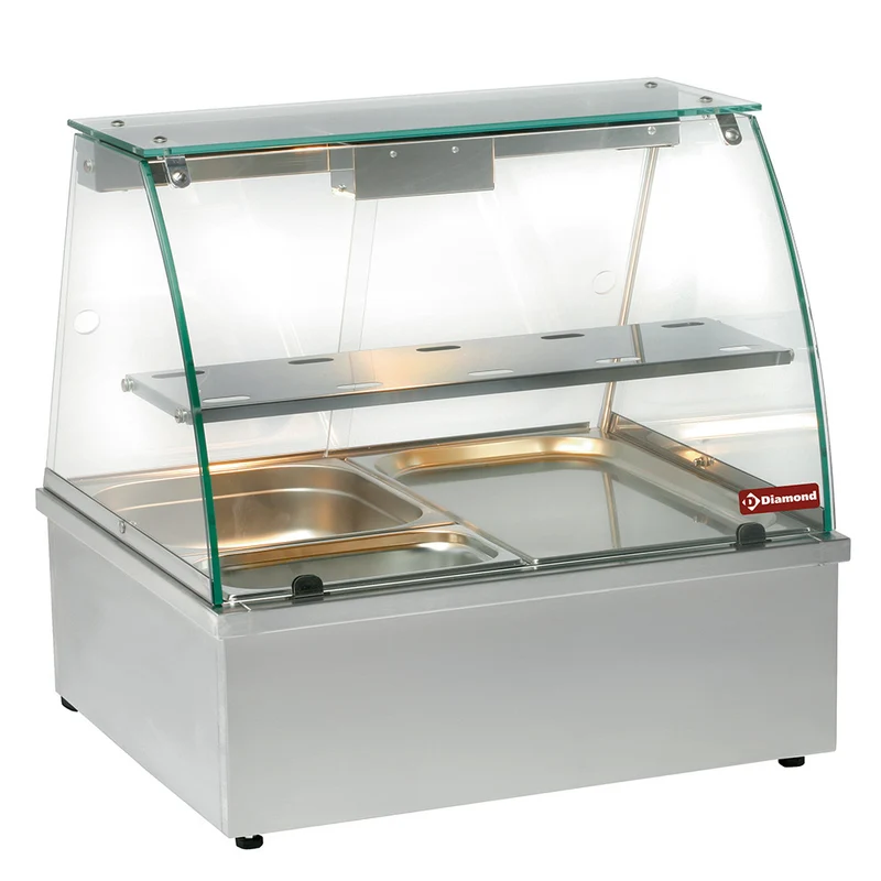 Wärmevitrine mit Bain-Marie 2x GN 1/1 , Beheizte Thekenvitrine für Buffet & Ausgabe, VBE-211