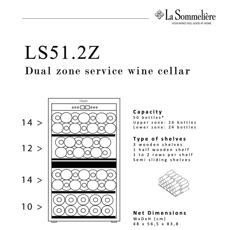 Weinkühlschrank 50 Flaschen La Sommelière LS51.2ZBLACK