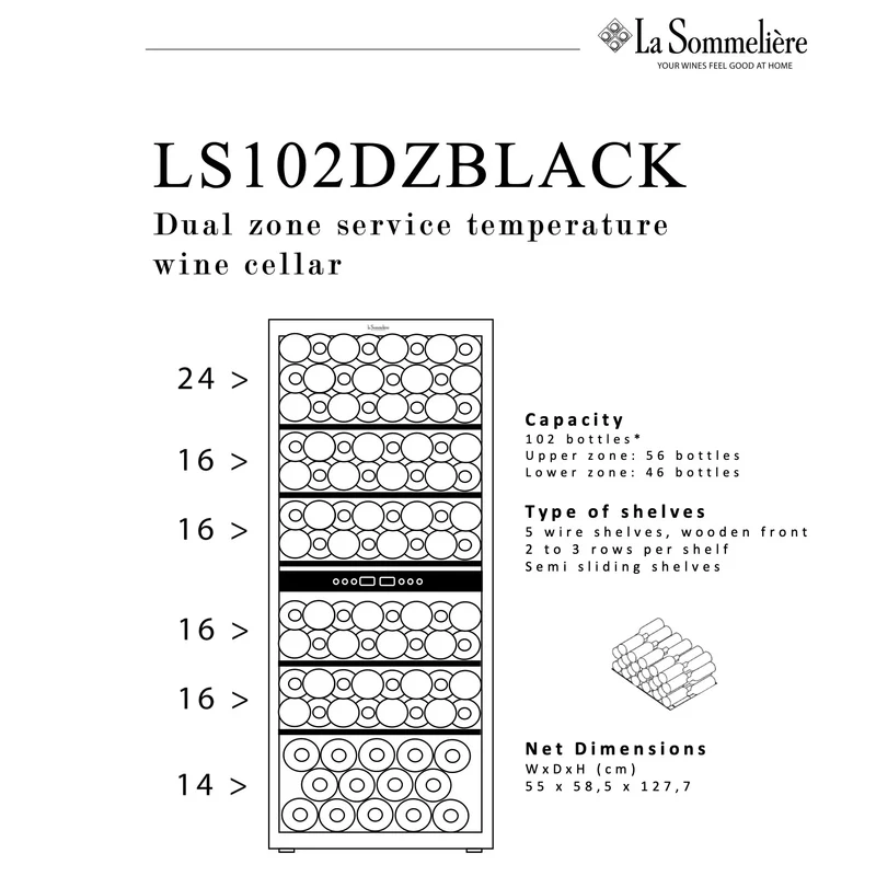 Weinkühlschrank 102 Flaschen La Sommelière LS102DZ BLACK