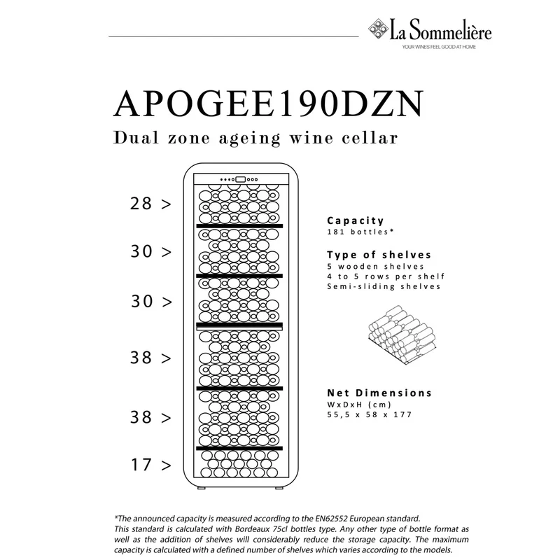 Weinkühlschrank 181 Flaschen La Sommelière APOGEE 190DZN