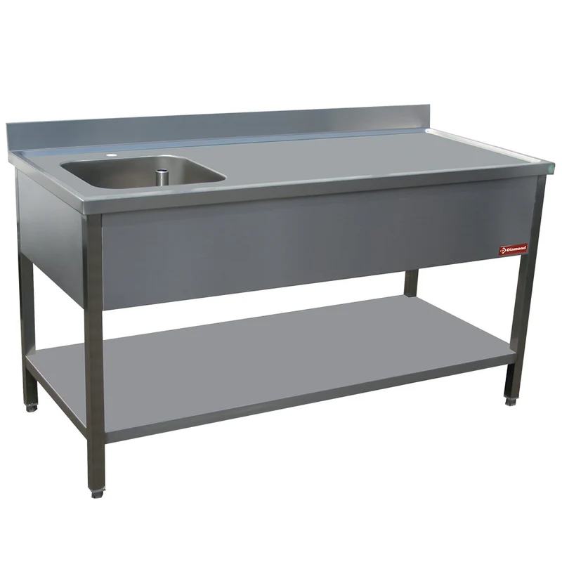 Edelstahl Spültisch 140 cm mit Becken links und Grundboden, TV1471S-D