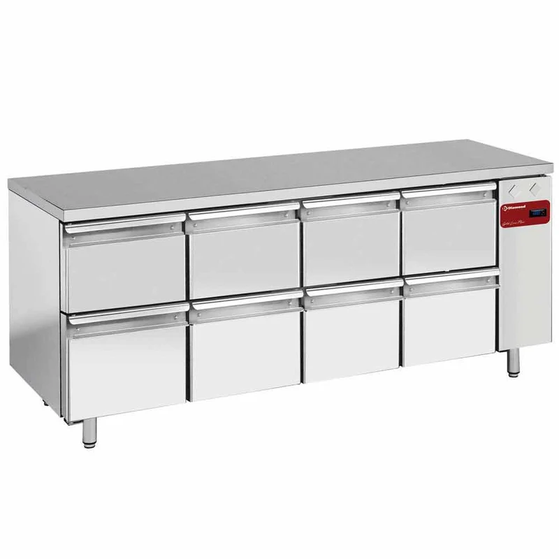Profi Kühltisch mit 4 Türen , GN 1/1 , Edelstahl , 202 cm Breite, TS4N/H_4XK1/2-H