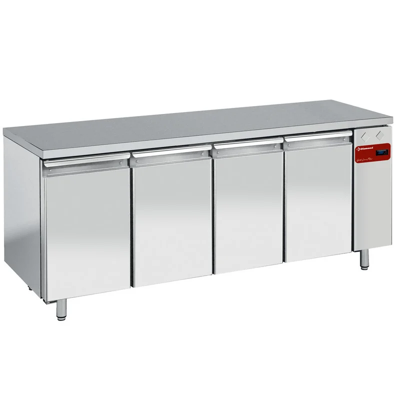 Profi Kühltisch mit 4 Türen , GN 1/1 , Edelstahl , 202 cm Breite, TS4N/H_4XK1/2-H