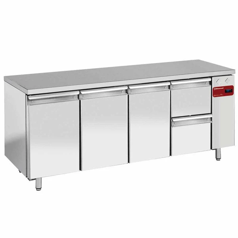 Professioneller Gastro-Kühltisch aus Edelstahl mit Arbeitsplatte, TS4N/H_1XK1/2-H
