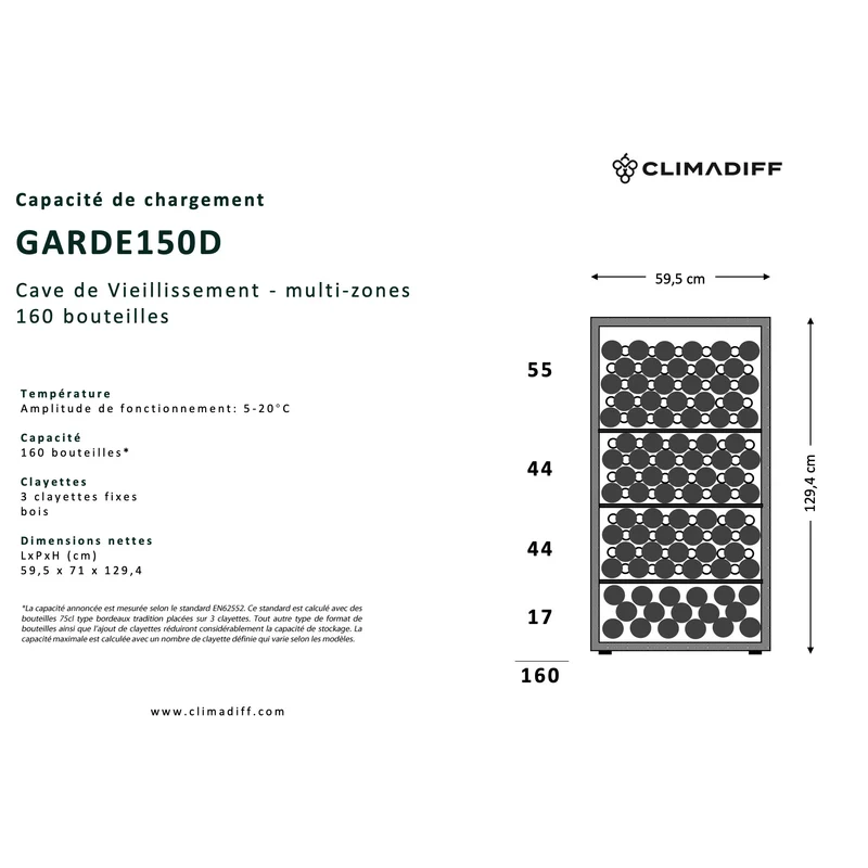 Weinkühlschrank 160 Flaschen Climadiff GARDE150D