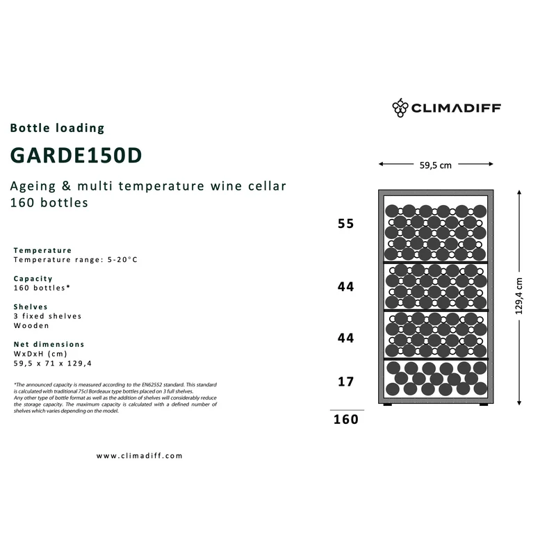 Weinkühlschrank 160 Flaschen Climadiff GARDE150D