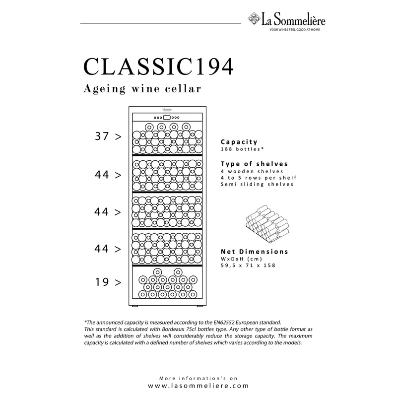 Weinkühlschrank 188 Flaschen La Sommelière CLASSIC194