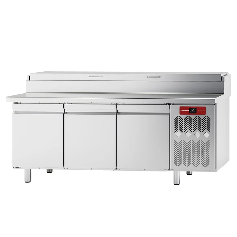 Pizzakühltisch mit Kühlaufsatz für 10x GN 1/3 , 3 Türen , Bäckernorm EN 600x400, TS31-US/H