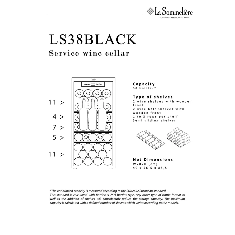 Weinkühlschrank 38 Flaschen La Sommelière LS38 BLACK
