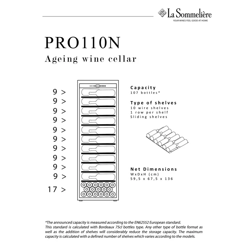 Weinkühlschrank 107 Flaschen La Sommelière PRO110N
