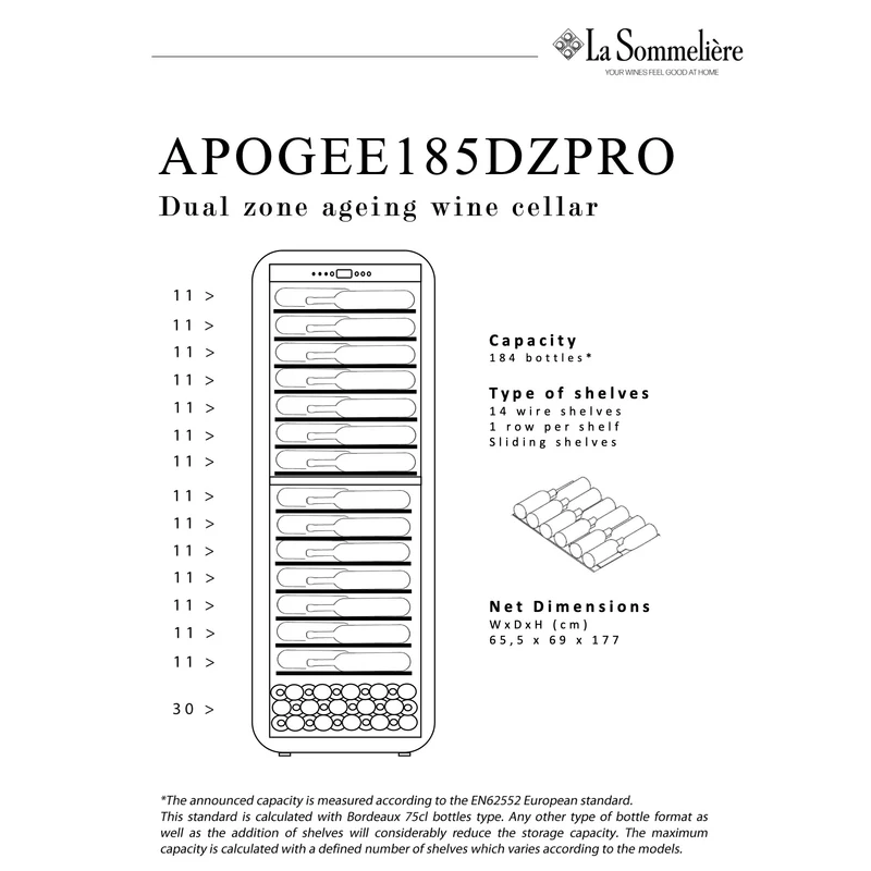 Weinkühlschrank 184 Flaschen La Sommelière APOGEE 185DZPRO