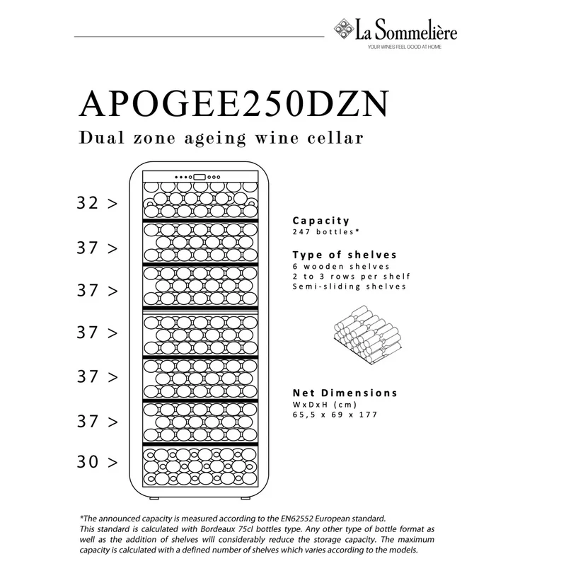Weinkühlschrank 247 Flaschen La Sommelière APOGEE 250DZN