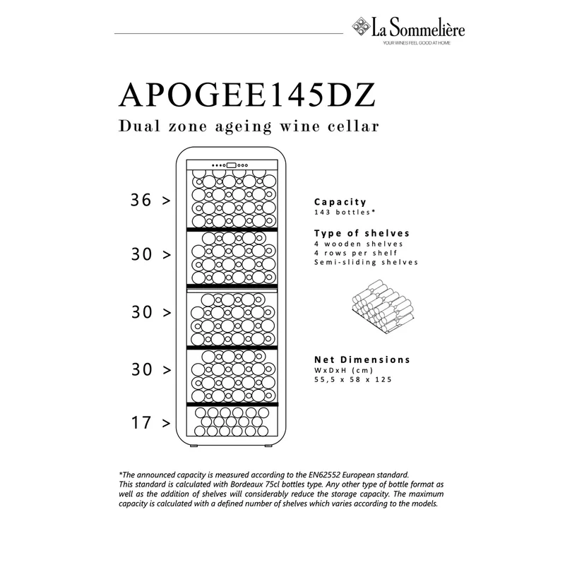 Weinkühlschrank 143 Flaschen La Sommelière APOGEE 145DZN