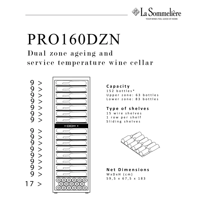 Weinkühlschrank 152 Flaschen La Sommelière PRO160DZN