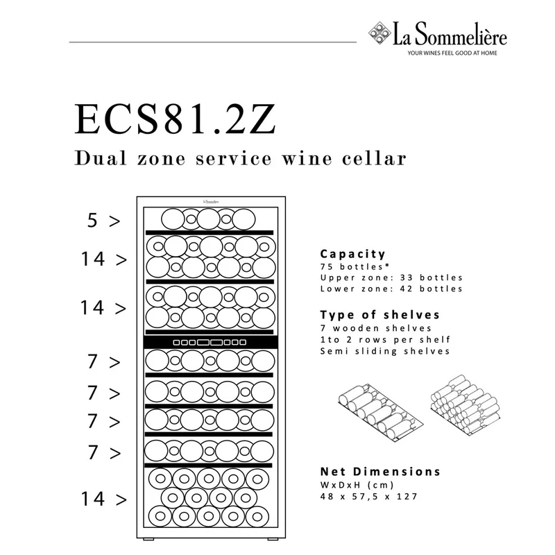 Weinkühlschrank 75 Flaschen La Sommelière ECS81-2Z