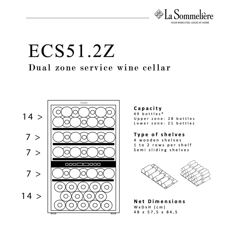 Weinkühlschrank 49 Flaschen La Sommelière ECS51.2Z
