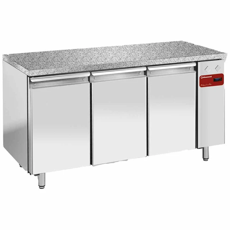 Pizzakühltisch mit Granit-Arbeitsplatte , 3 Türen , für externes Aggregat , EN 600x400, TPS3N/HG