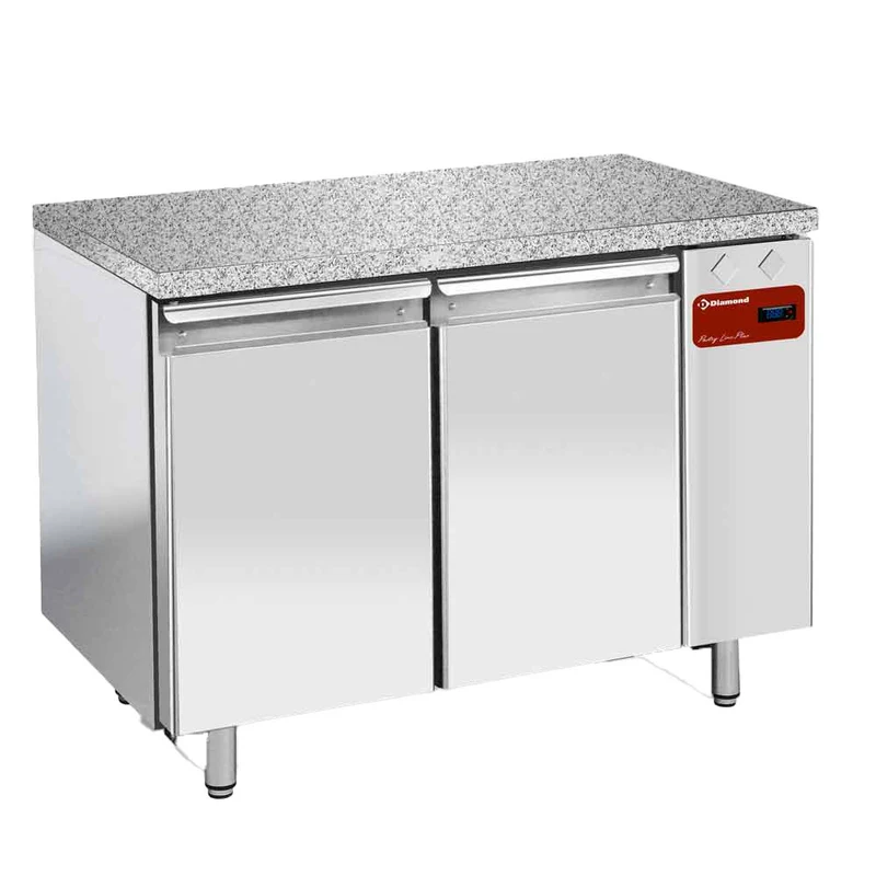 Profi Umluft-Kühltisch mit 2 Türen & Granitplatte , Bäckernorm 600x400, TPS2N/HG