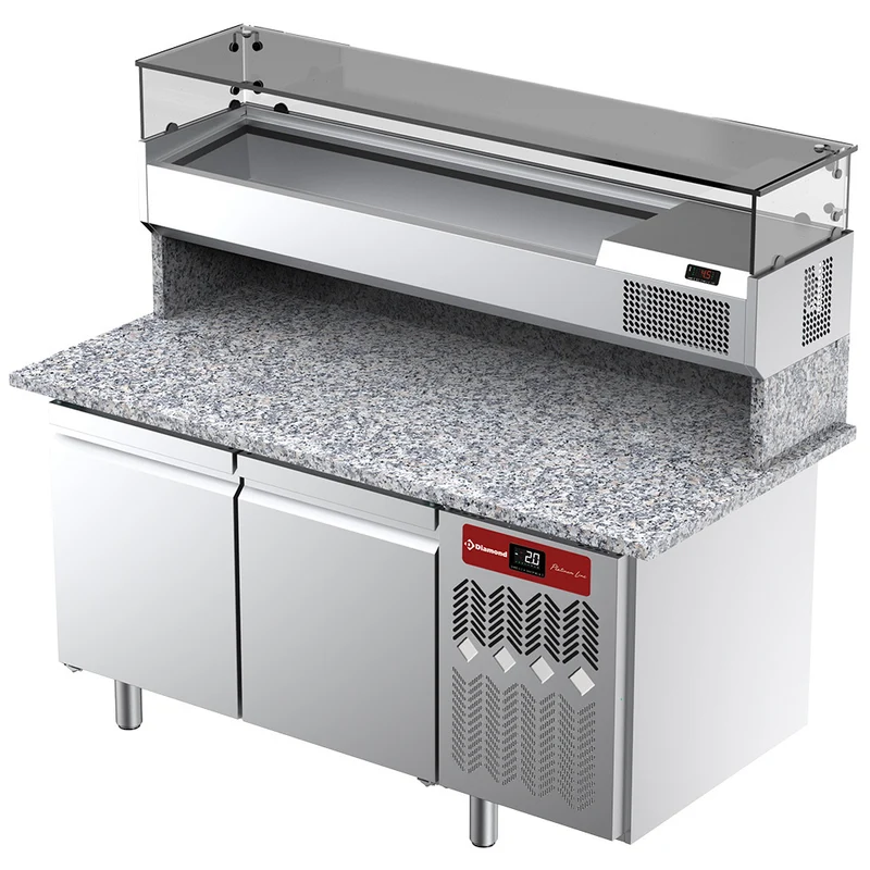 Pizzakühltisch mit Kühlaufsatz & Granitplatte , 2 Türen, 165 cm, TPP-165/PL1