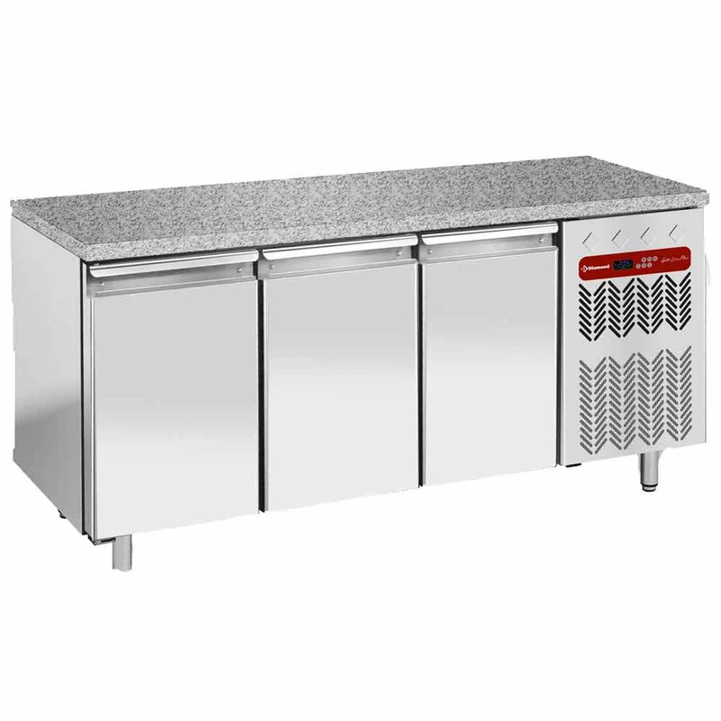 Tiefkühltisch 3-türig mit Granit-Arbeitsplatte , Bäckernorm 600x400, TP3B/HG-R2