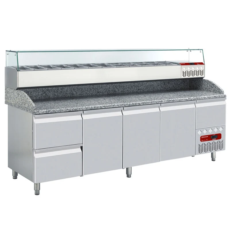 Professioneller Pizzakühltisch mit Kühlaufsatzvitrine, 2560 mm, TP361/P9_SX249G/PP9