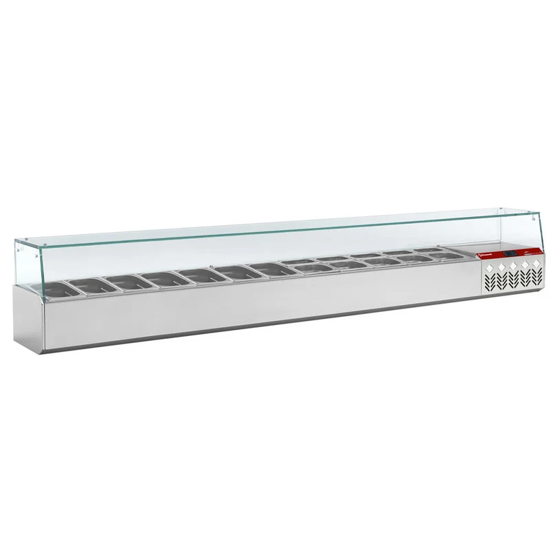 Professioneller Pizzakühltisch mit Kühlaufsatzvitrine, 2560 mm, TP361/P9_SX249G/PP9