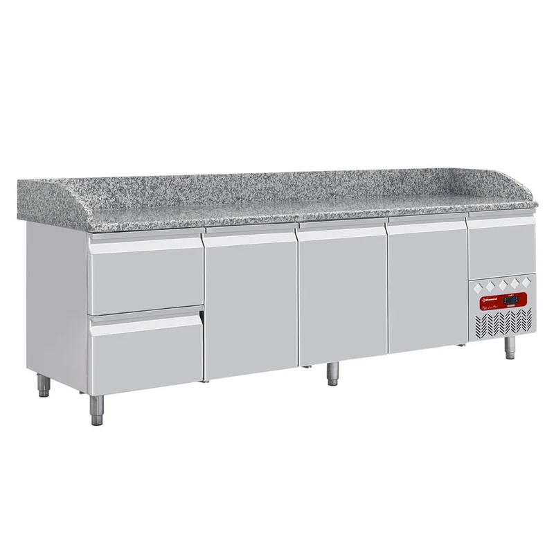 Professioneller Pizzakühltisch mit Kühlaufsatzvitrine, 2560 mm, TP361/P9_SX249G/PP9