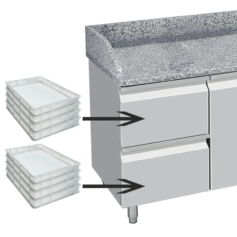 Profi-Kühltisch 3-türig mit Schubladen , Bäckernorm 600x400, TP361/P9