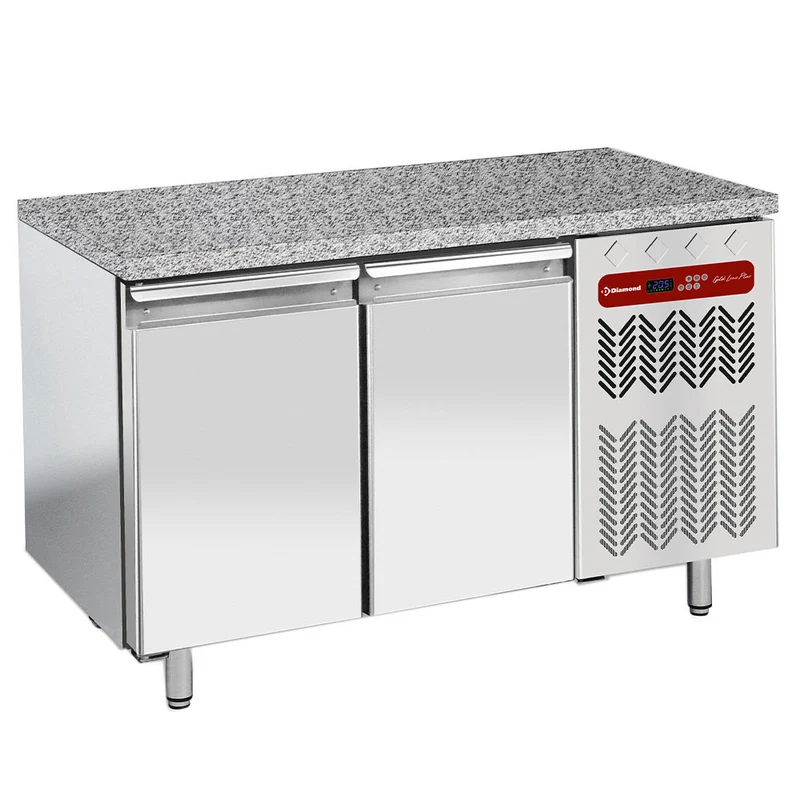 Profi-Kühltisch mit Granitplatte , 2 Türen , Umluftkühlung , für EN 600x400, TP2N/HG-R2