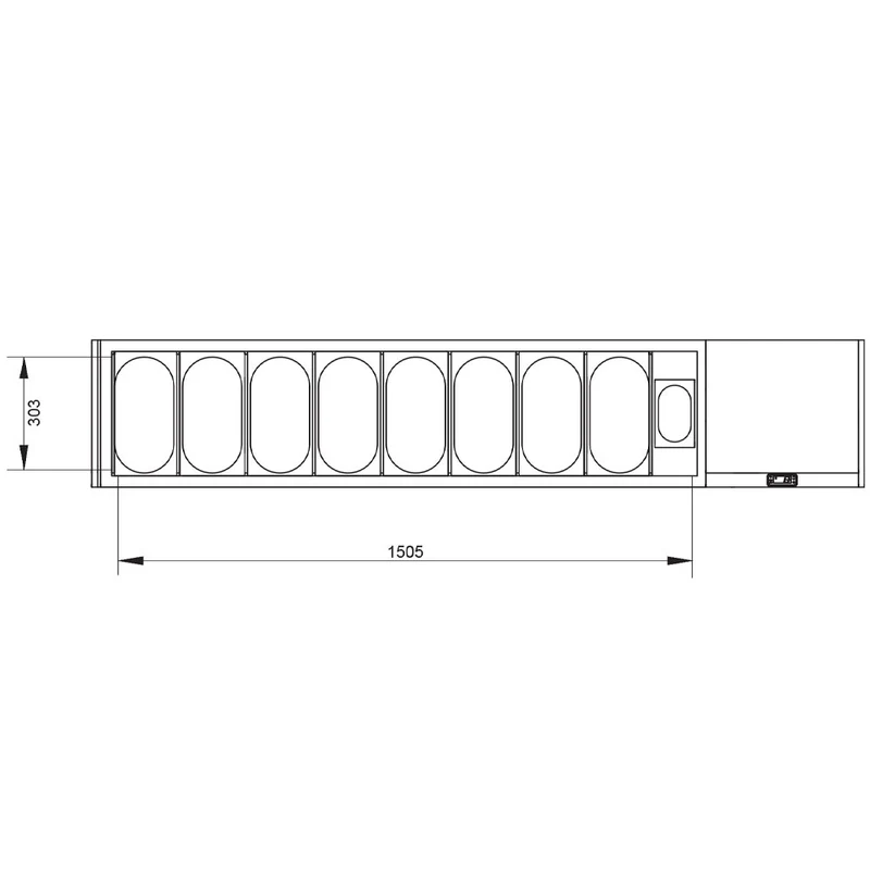 Professioneller Kühltisch mit Kühlaufsatzvitrine , 202 cm Breite, TP261/P9_SY198G/PP9