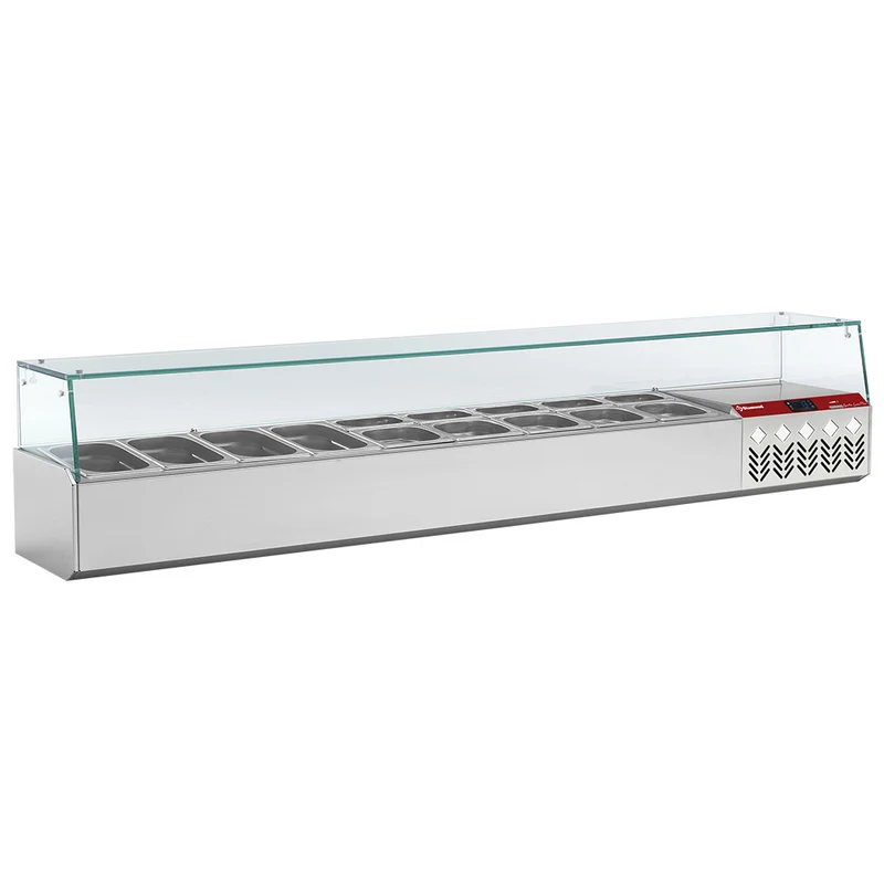 Pizzakühltisch mit Kühlaufsatz , 202 cm Breite, TP261/P9_SX198G/PP9