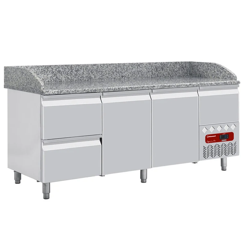 Pizzakühltisch mit Kühlaufsatz , 202 cm Breite, TP261/P9_SX198G/PP9