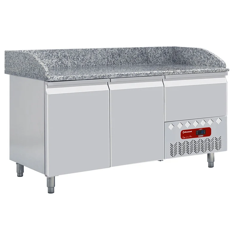Profi-Kühltisch mit 2 Türen und ungekühlter Schublade , Edelstahl , 267 L , für 600x400, TP23/P9