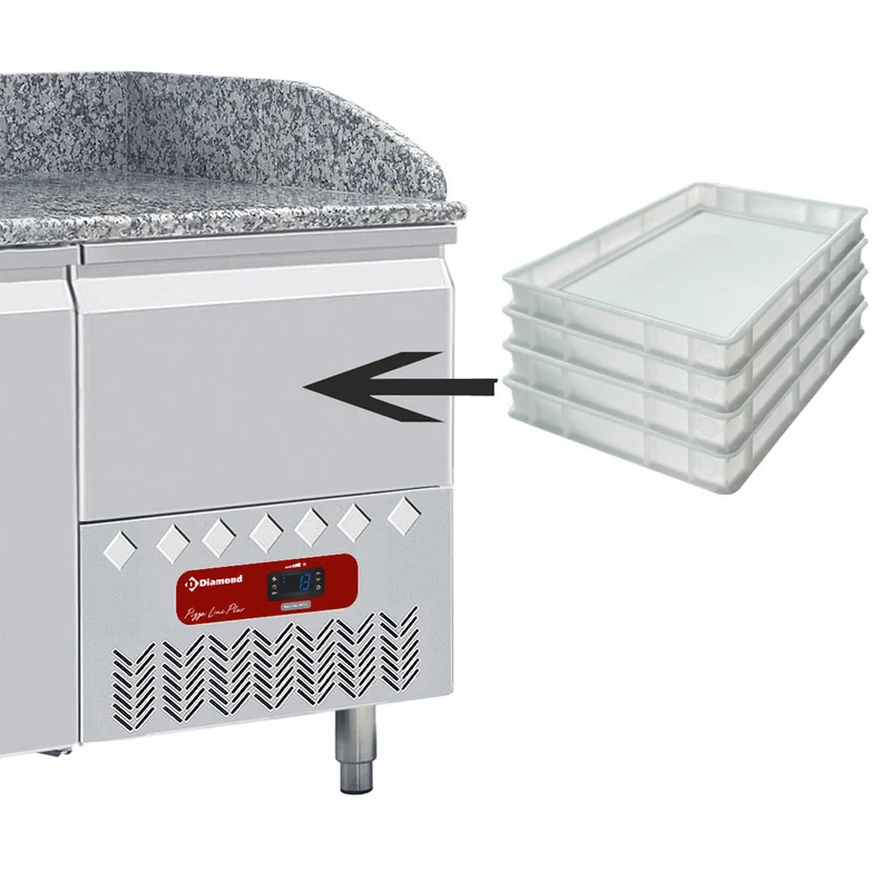 Profi-Kühltisch mit 2 Türen und ungekühlter Schublade , Edelstahl , 267 L , für 600x400, TP23/P9